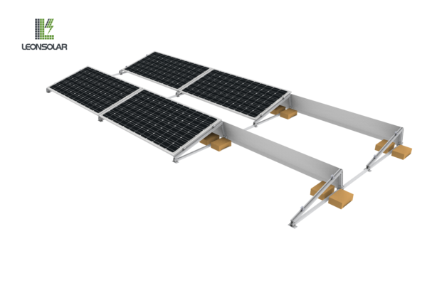 The Roof Square Tube Ballast Photovoltaic Support System is designed for stable and adjustable solar panel installation on flat roofs, using concrete blocks to secure the bearing plate, ensuring efficient energy generation.