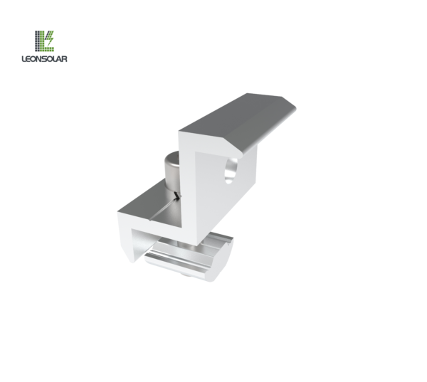 A solar end clamp designed to secure the edges of solar panels in mounting systems, providing stability and alignment while ensuring optimal performance in various environmental conditions. Made from durable, corrosion-resistant materials for long-lasting use.